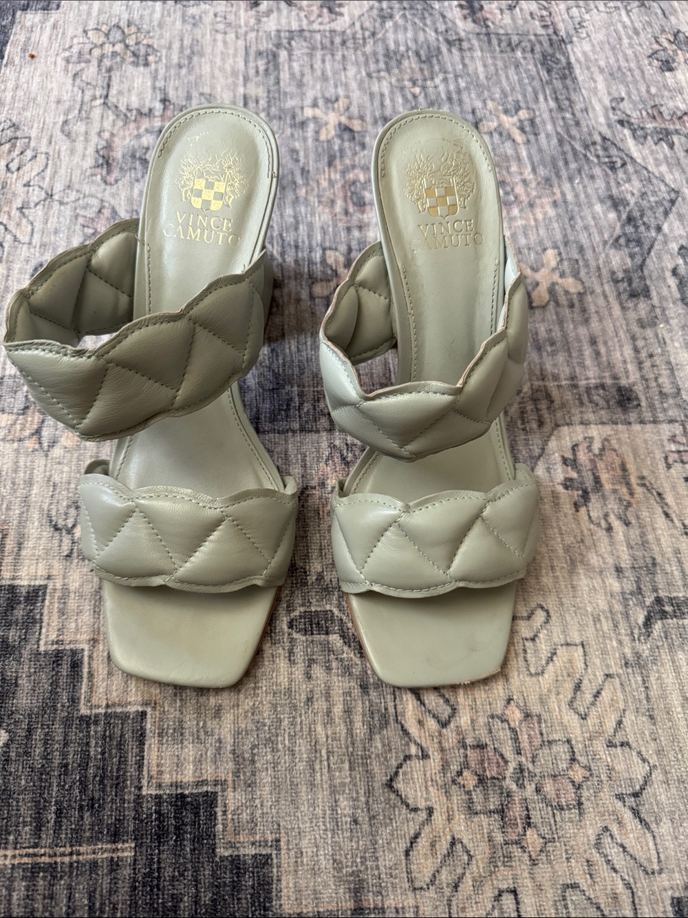 Vince Camuto Quilted Double-Strap Slide Sandal in Light Sage